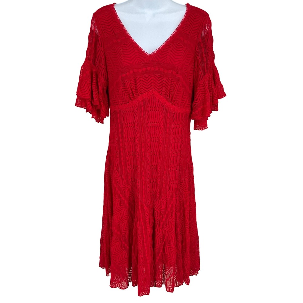 Rabbit Rabbit Rabbit Designs Dress Sz 10 Red Lace Flutter Sleeve Boho Classic